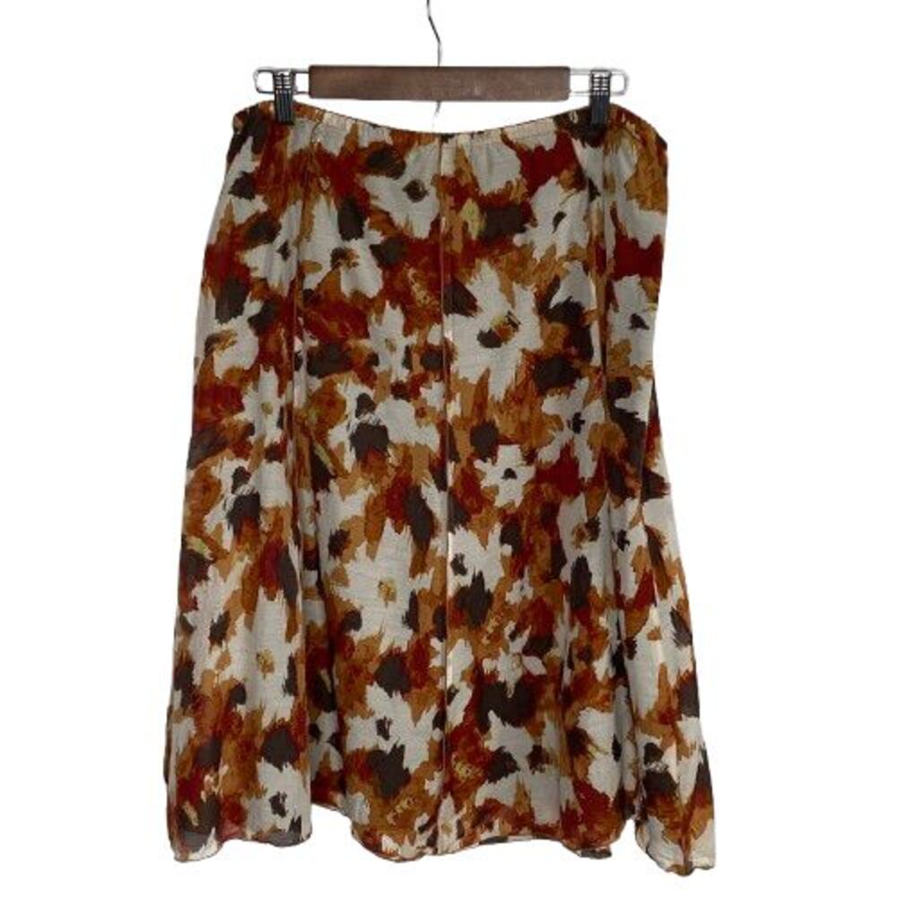 J Jill Womens Cotton Silk Boho Skirt Size 16 Petite Abstract Floral Earthy Artsy